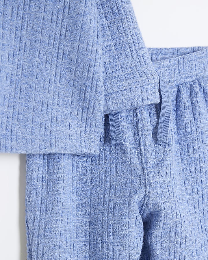 Baby Boys Blue Textured Quarter Zip Shirt Set