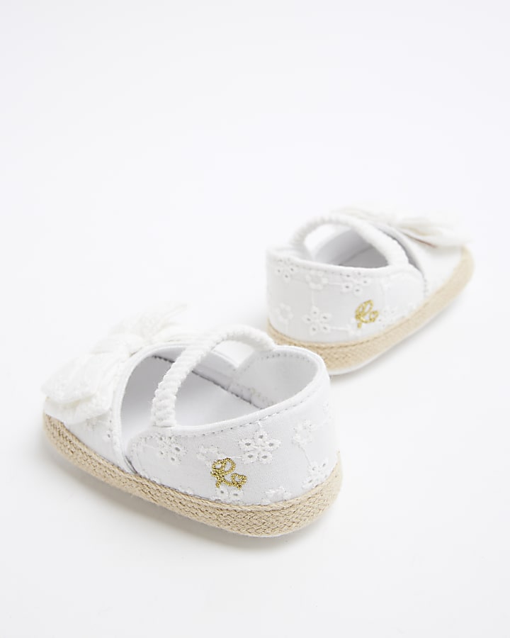 Baby Girls Cream Broderie Bow Sandals