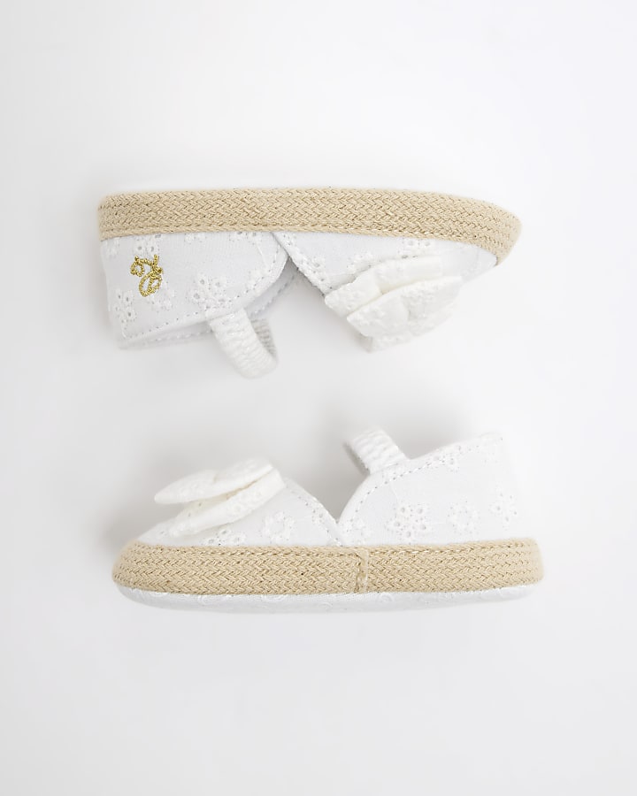 Baby Girls Cream Broderie Bow Sandals