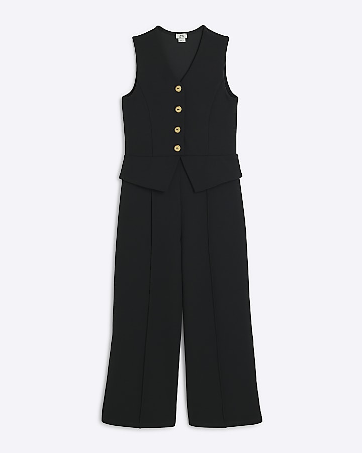 Girls black waistcoat jumpsuit