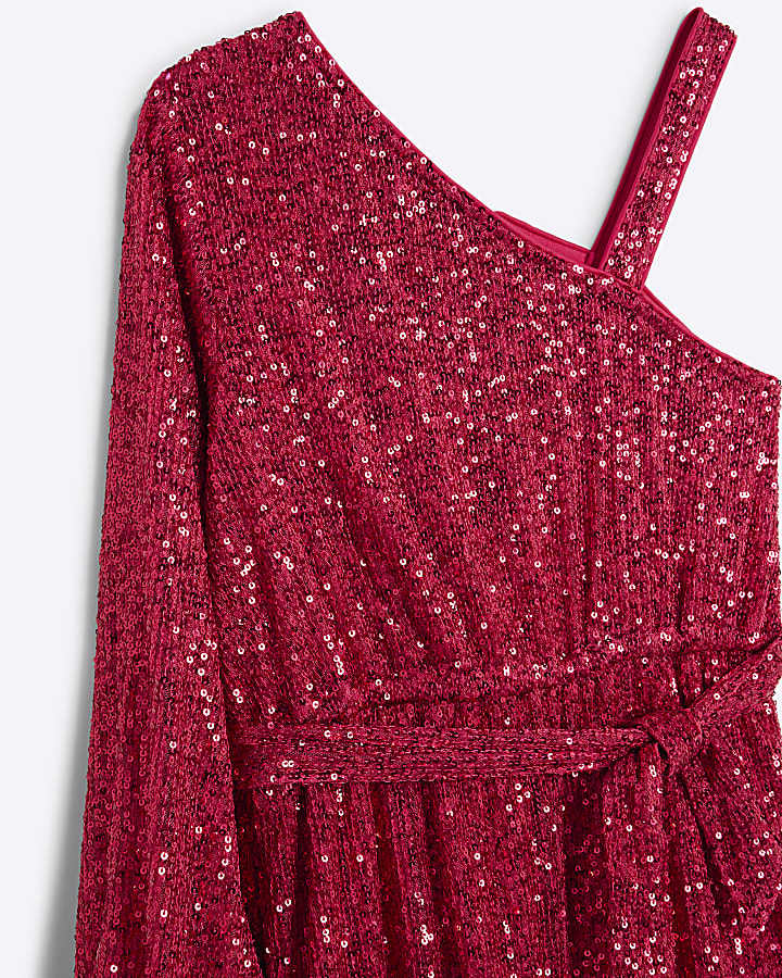 Girls Pink Sequin One Shoulder Playsuit