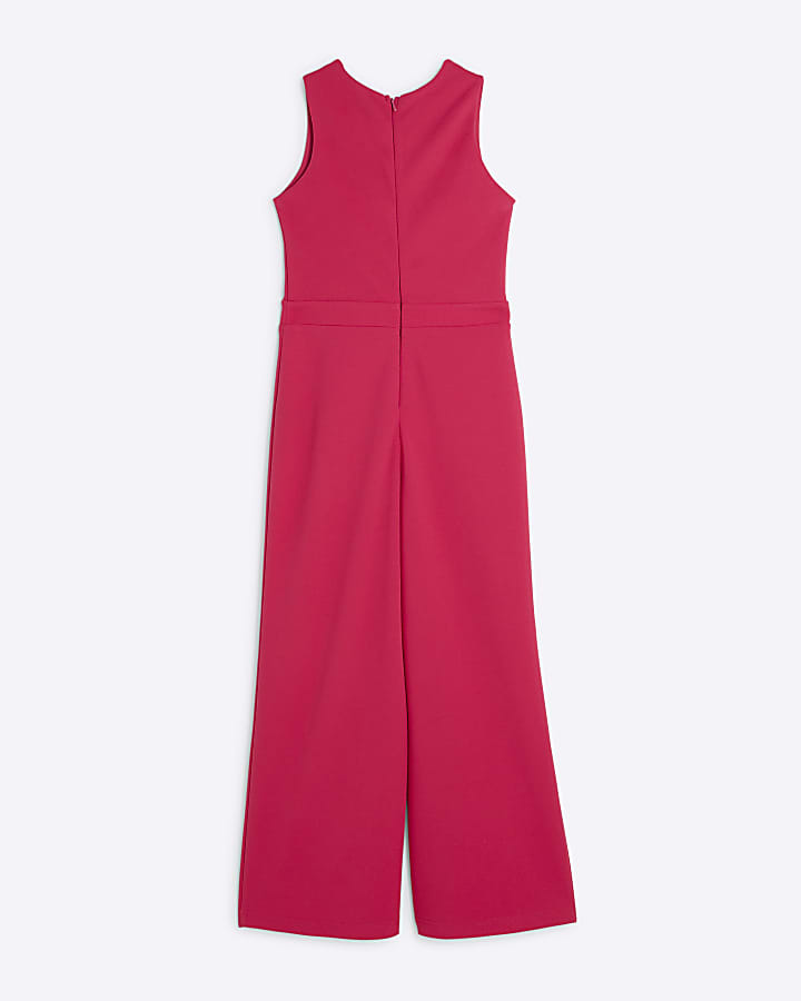 Girls Pink Scuba Bow Jumpsuit