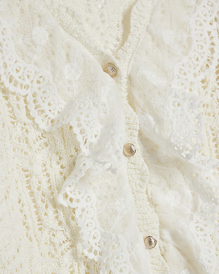 Girls Cream Lace Frill Cardigan