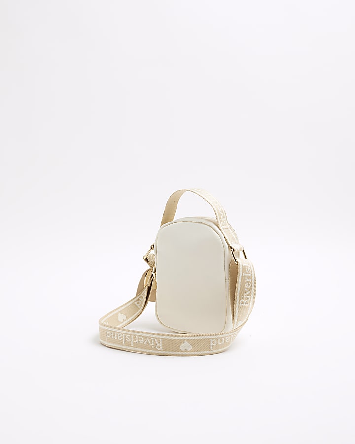 Girls Cream Heart Quilted Cross Body Bag