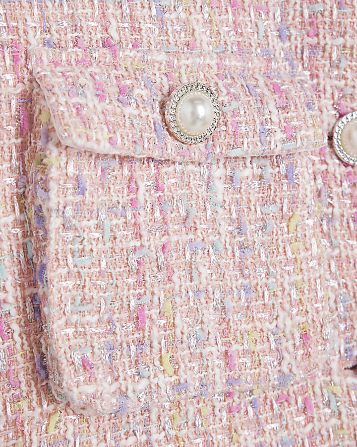 Girls pink boucle button up jacket