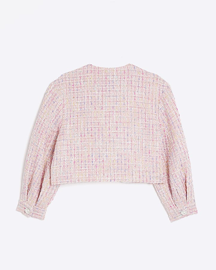 Girls pink boucle button up jacket