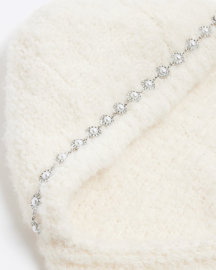 Girls Cream Embellished Hooded Scarf