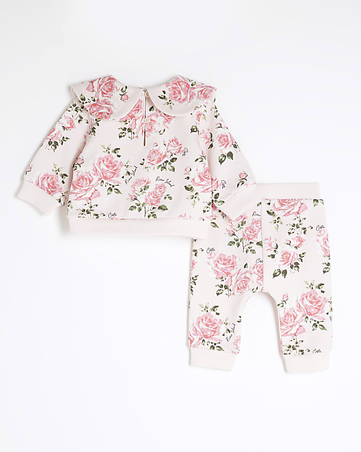 Baby Girls Cream Rose Print Sweatshirt Set