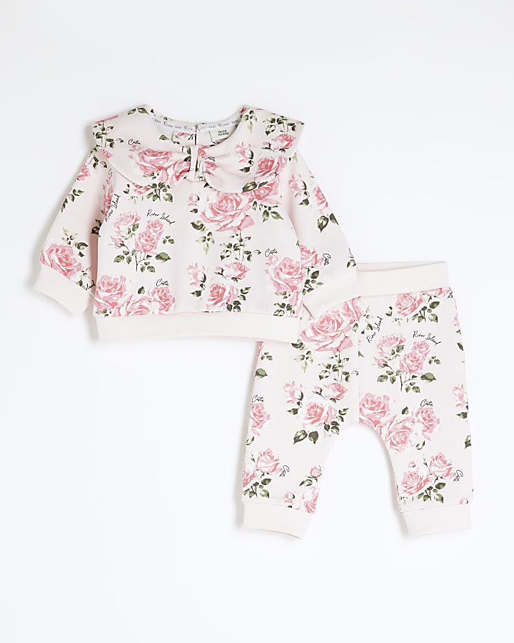 Baby Girls Cream Rose Print Sweatshirt Set