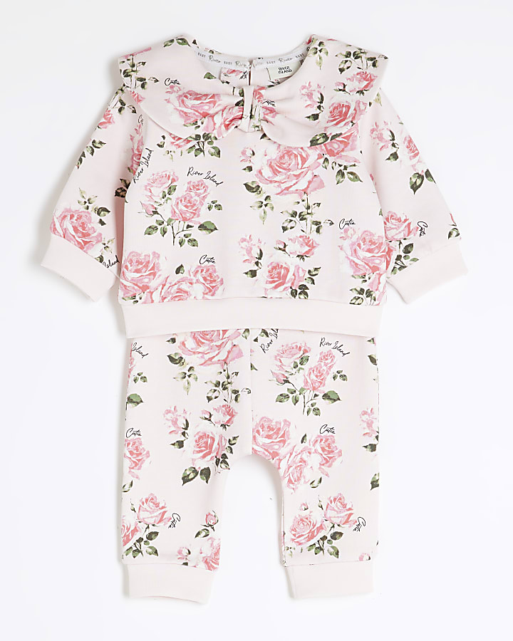 Baby Girls Cream Rose Print Sweatshirt Set