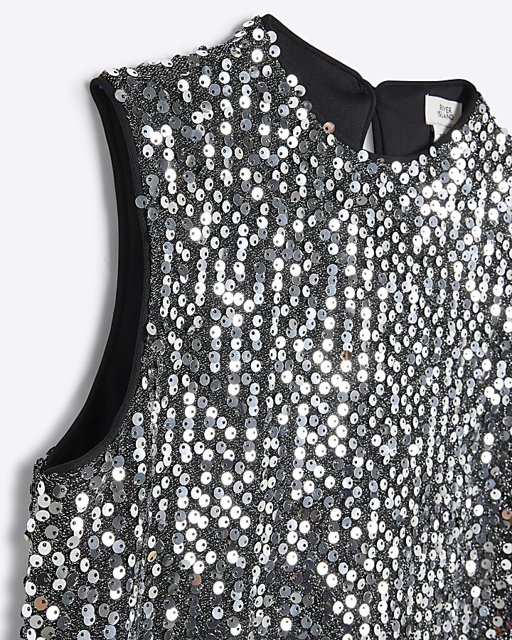 Girls Silver Sequin Shift Dress