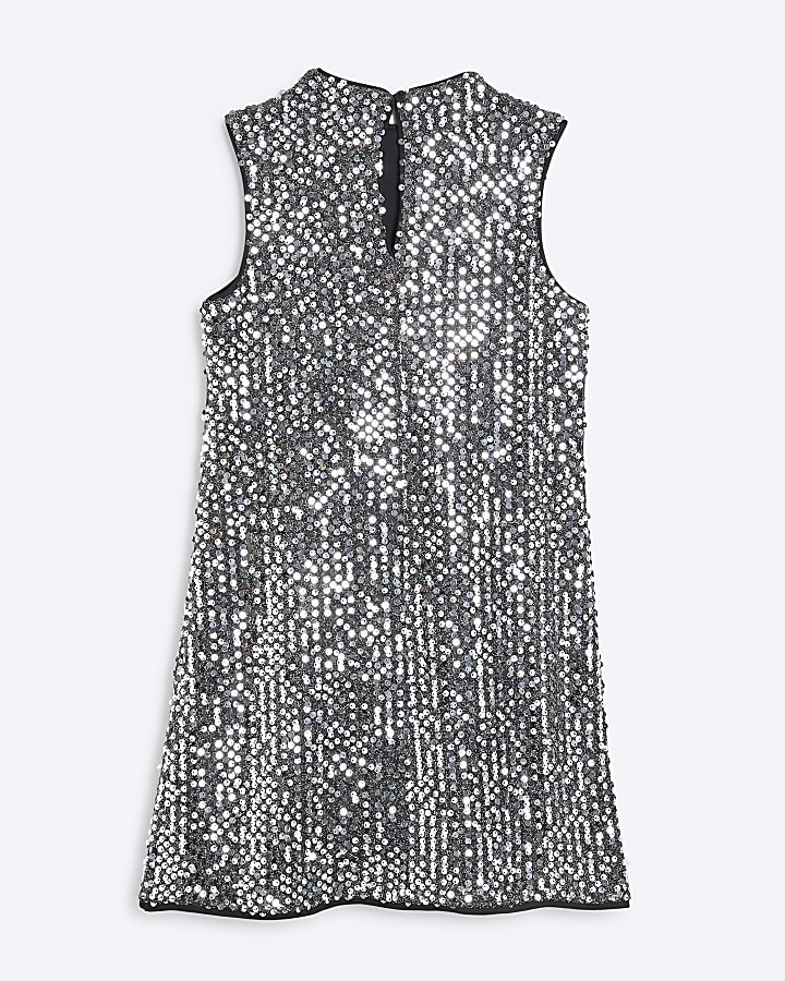 Girls Silver Sequin Shift Dress