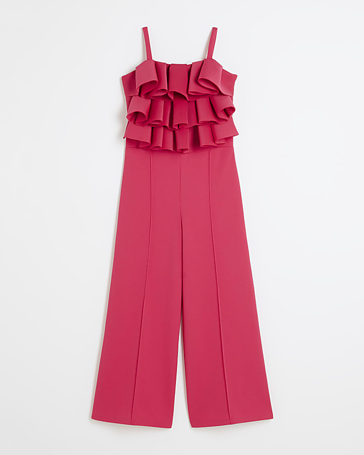 Girls Pink Ruffle Top and Wide Leg Set