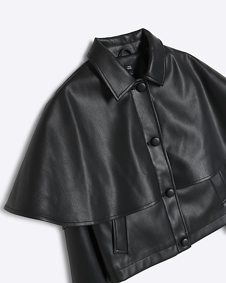 Black Faux Leather Cape Jacket