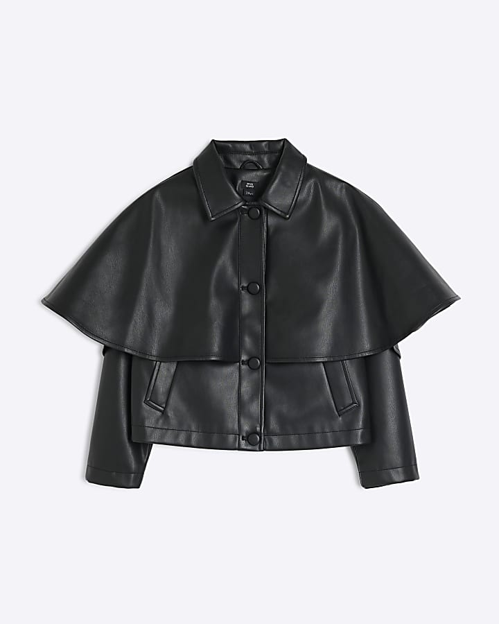 Black Faux Leather Cape Jacket