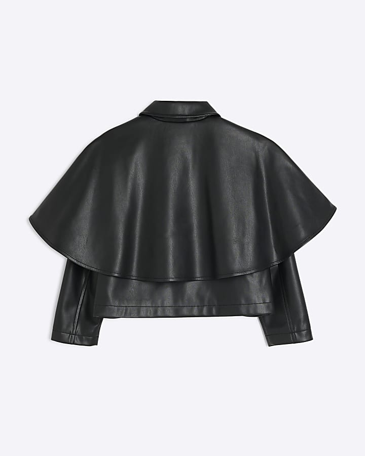 Black Faux Leather Cape Jacket