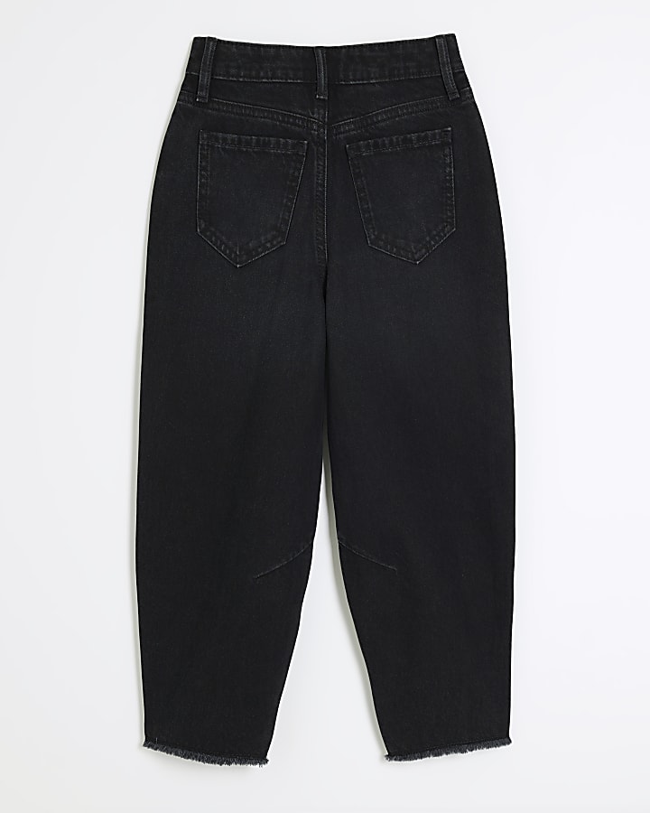 Girls Black Barrel Leg Denim Jeans