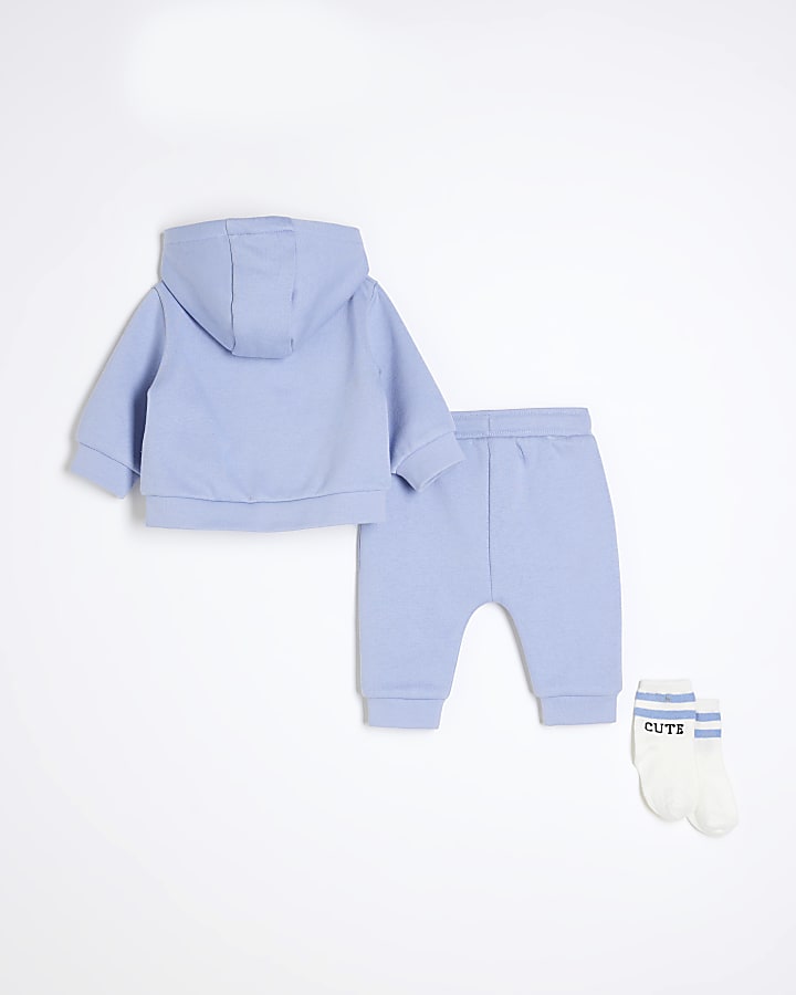 Baby Boys Blue Hoodie and Sock 3 Piece Set