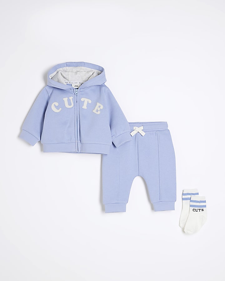 Baby Boys Blue Hoodie and Sock 3 Piece Set