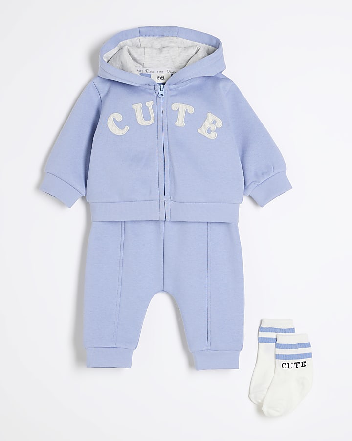 Baby Boys Blue Hoodie and Sock 3 Piece Set