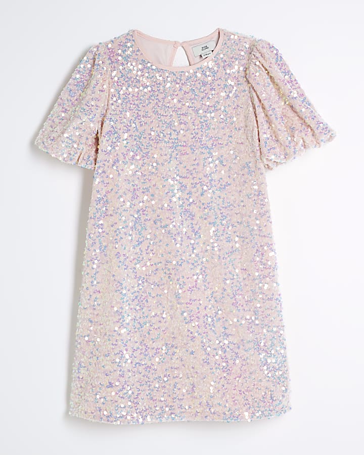 Girls Pink Sequin Shift Dress