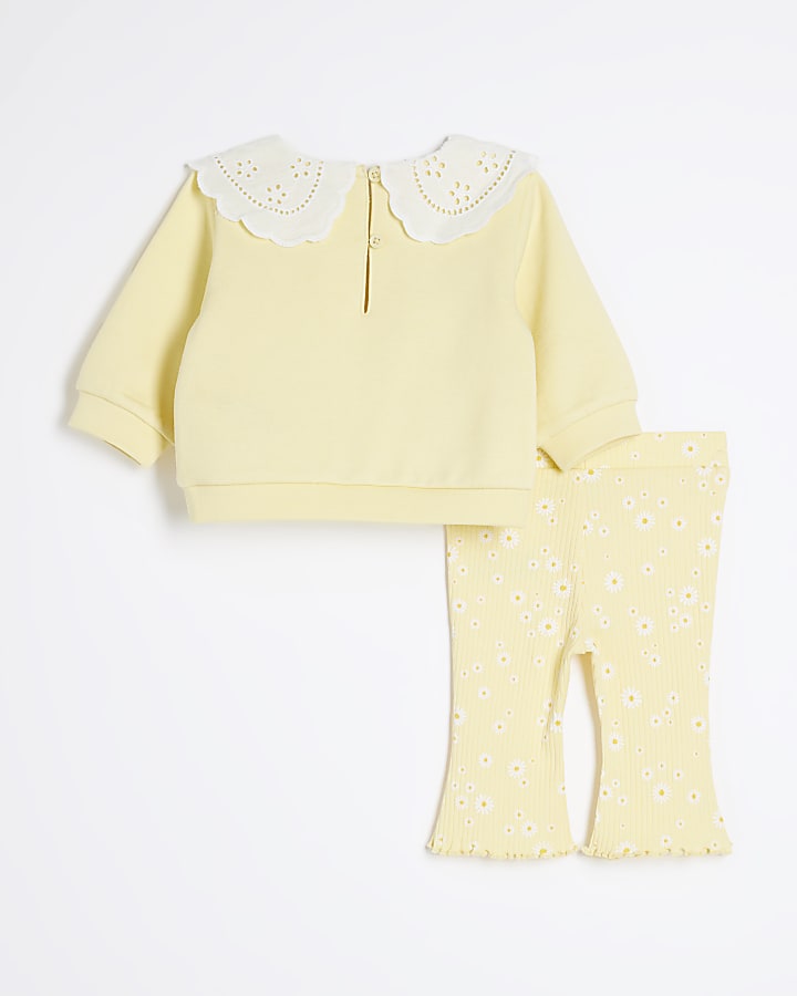 Baby Girls Yellow Broderie Sweatshirt Set