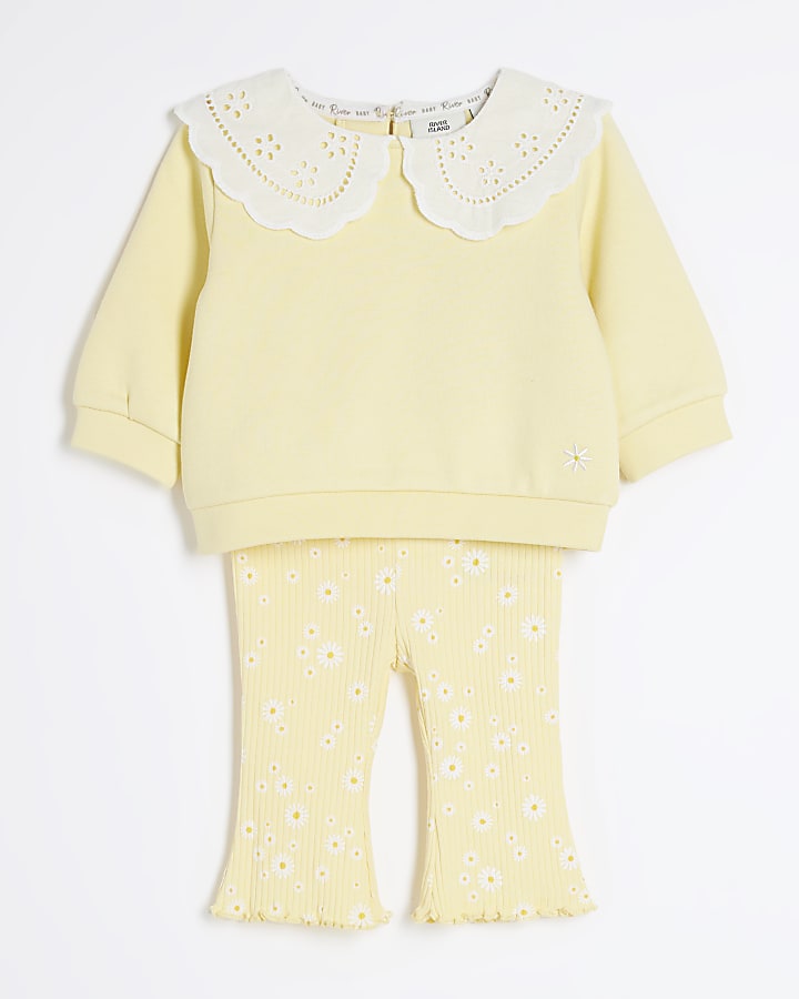 Baby Girls Yellow Broderie Sweatshirt Set