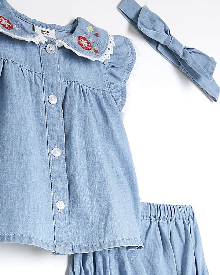 Baby Girls Blue Chambray Blouse Set