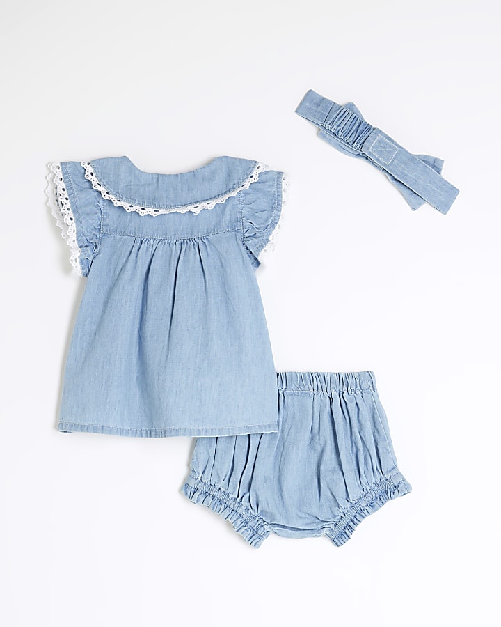 Baby Girls Blue Chambray Blouse Set