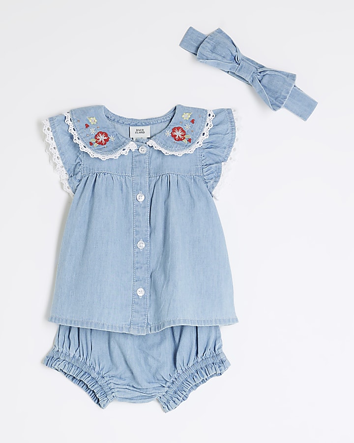 Baby Girls Blue Chambray Blouse Set