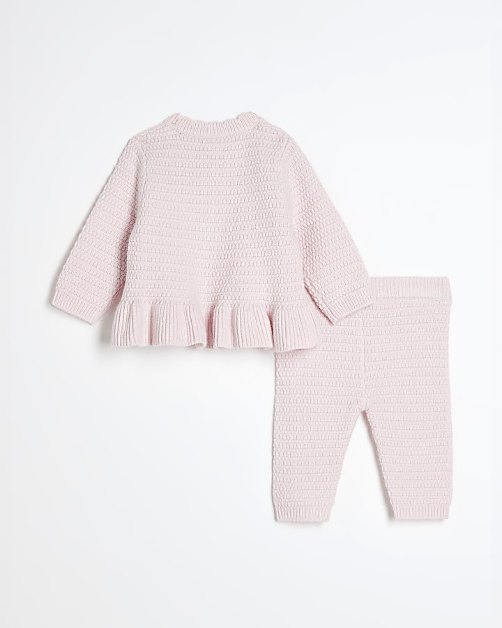 Baby Girls Pink Peplum Cardigan Knit Set