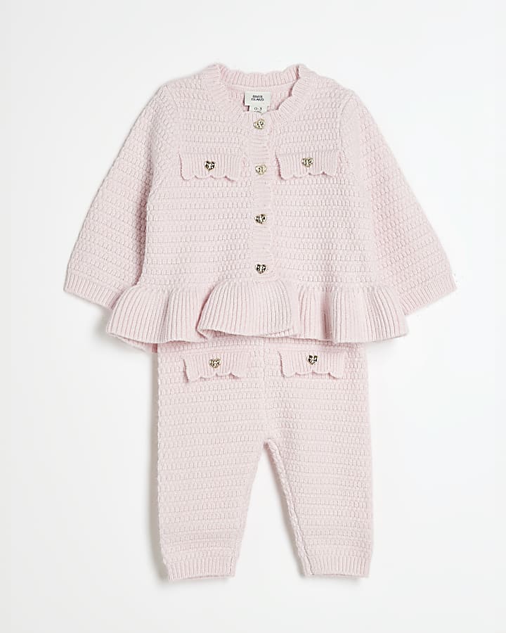 Baby Girls Pink Peplum Cardigan Knit Set