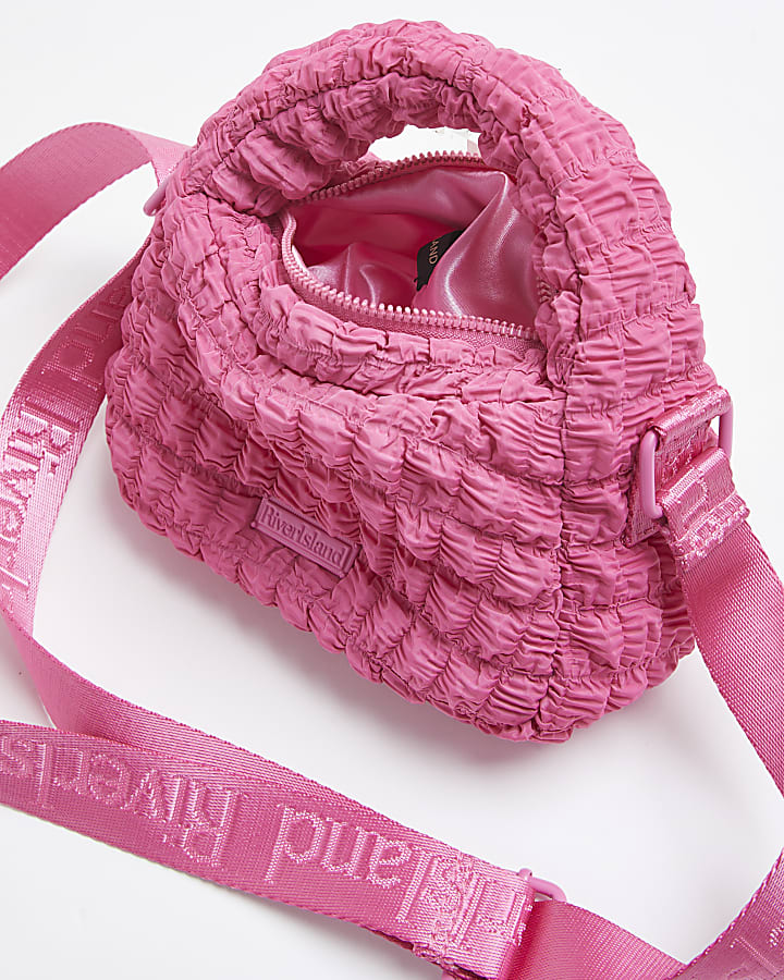 Girls Pink Nylon Scrunch Cross Body Bag