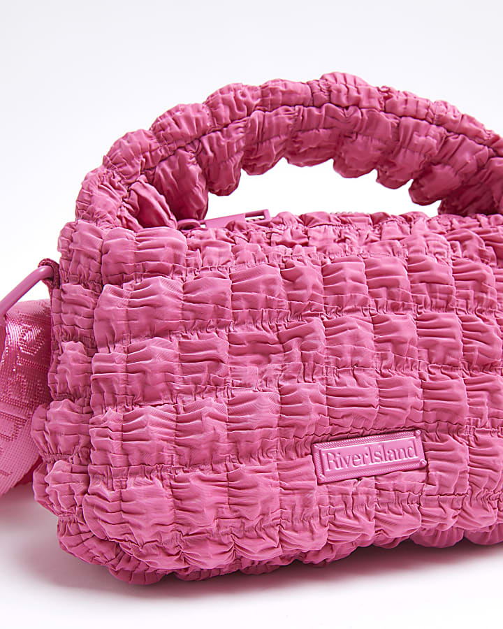 Girls Pink Nylon Scrunch Cross Body Bag