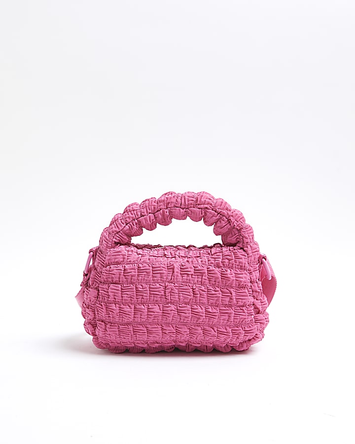 Girls Pink Nylon Scrunch Cross Body Bag