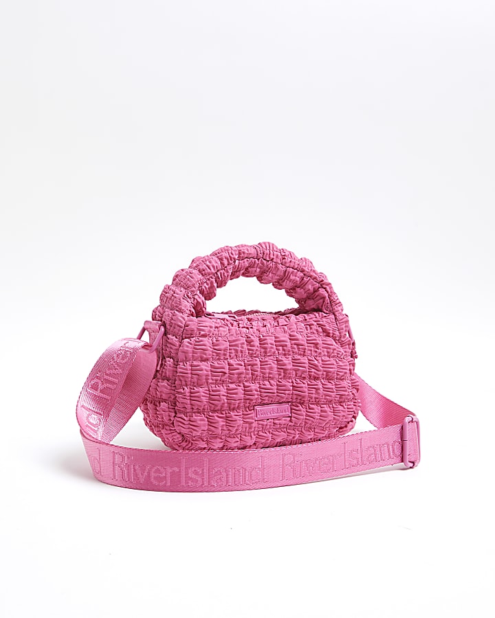 Girls Pink Nylon Scrunch Cross Body Bag