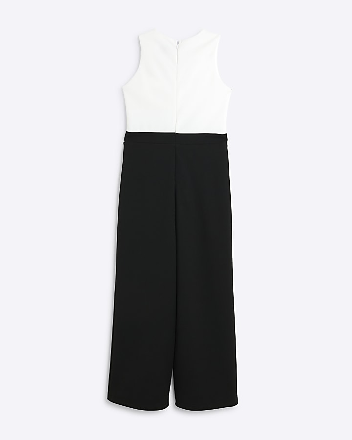 Girls Black Scuba Bow Jumpsuit