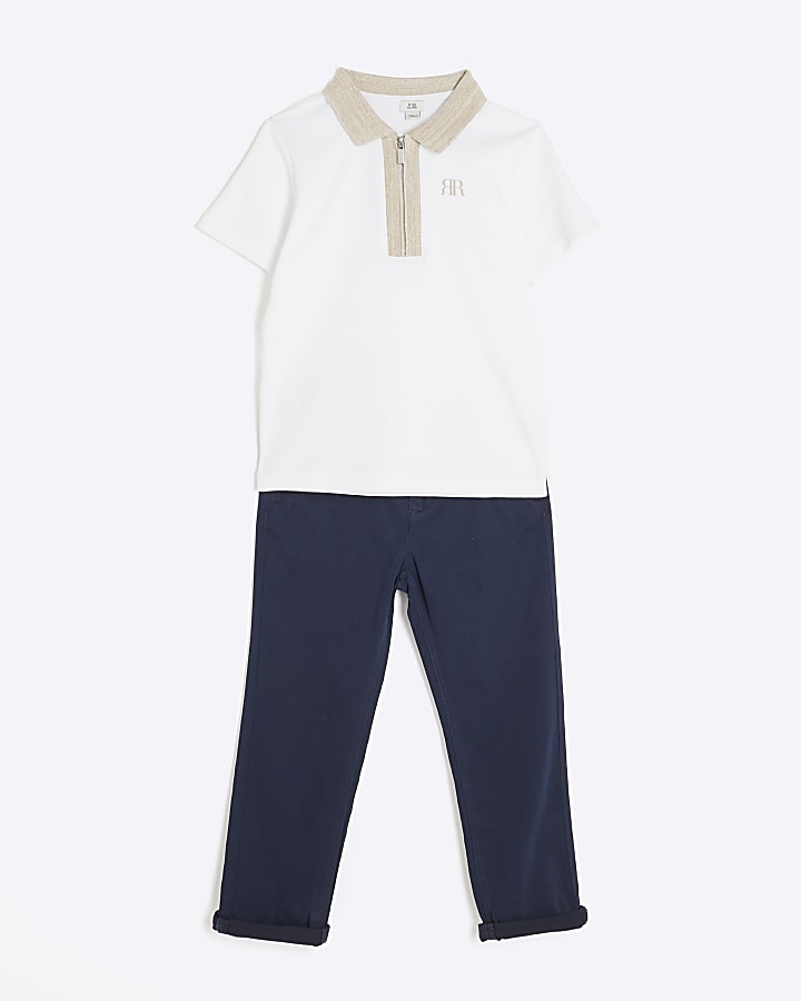 Boys White Navy Polo & Chino Set