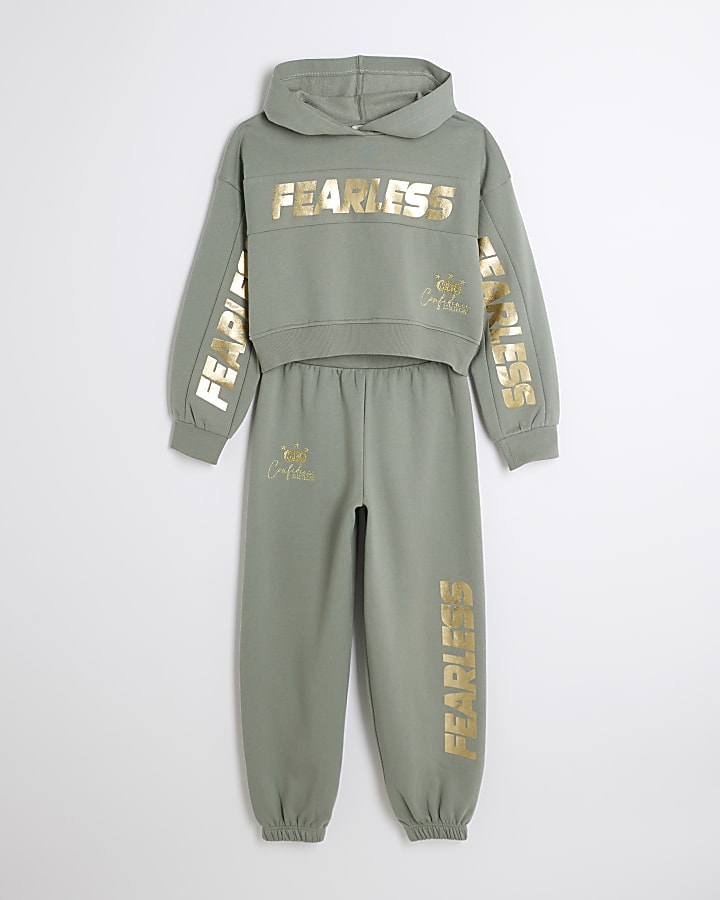 Girls Khaki Fearless Hoodie and Joggers Set