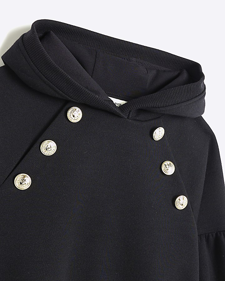 Girls Black Military Hooded Sweatshirt Set