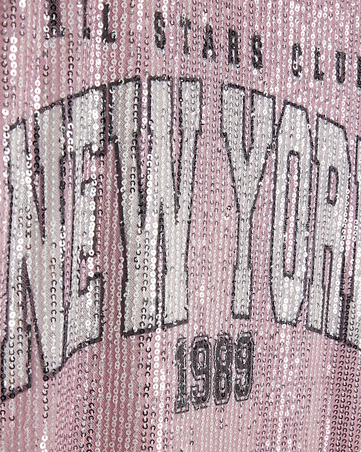 Girl Pink Sequin New York T-Shirt Dress