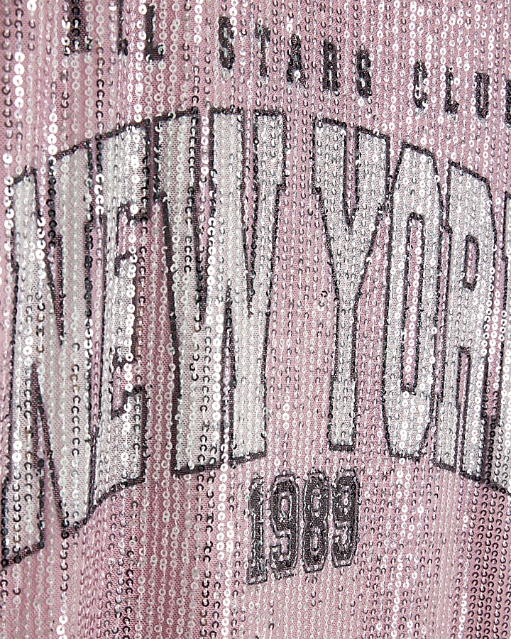 Girl Pink Sequin New York T-Shirt Dress