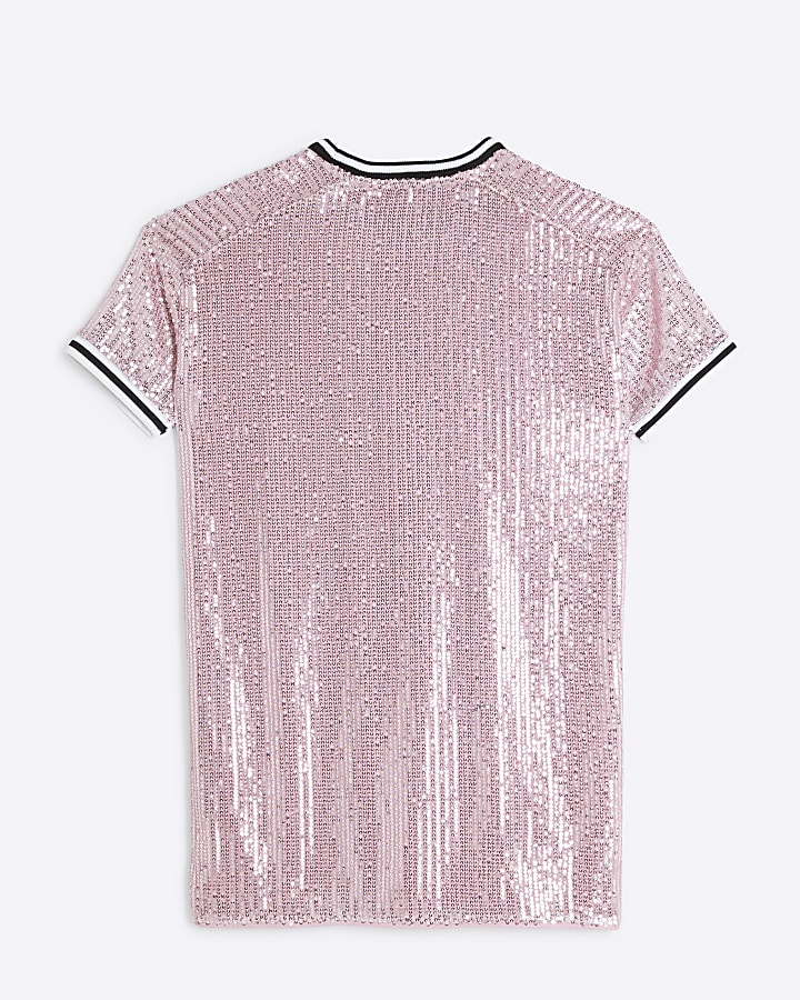 Girl Pink Sequin New York T-Shirt Dress