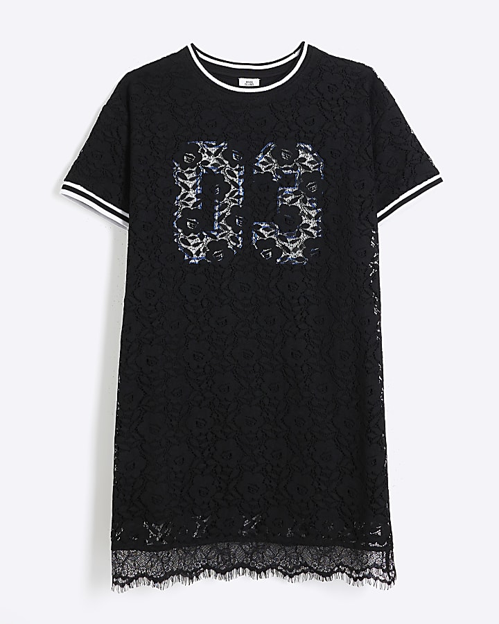 Girls Black Lace 03 T-Shirt Dress