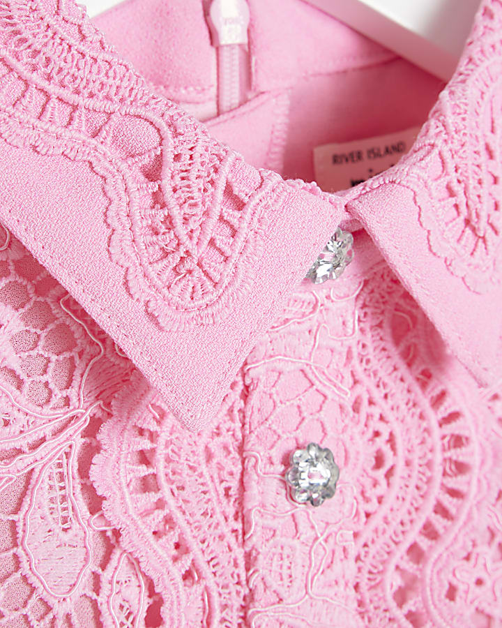 Mini Girls Pink Lace Shirt Dress