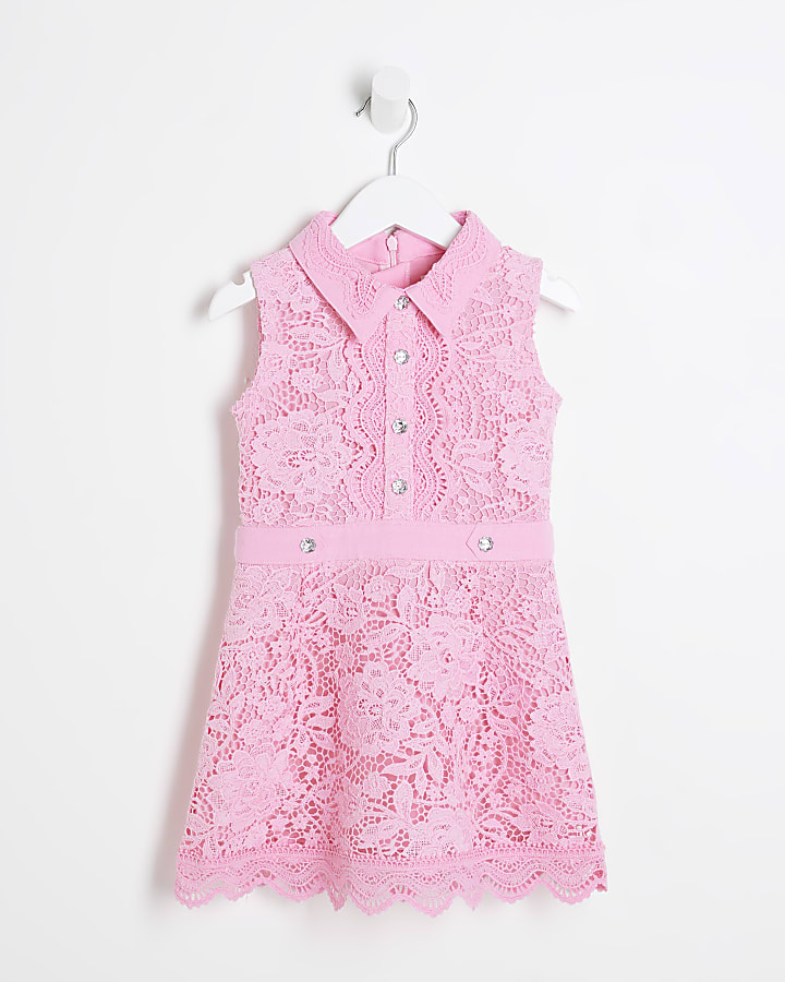 Mini Girls Pink Lace Shirt Dress