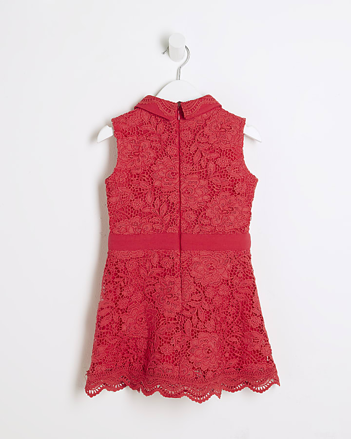 Mini Girls Red Lace Shirt Dress