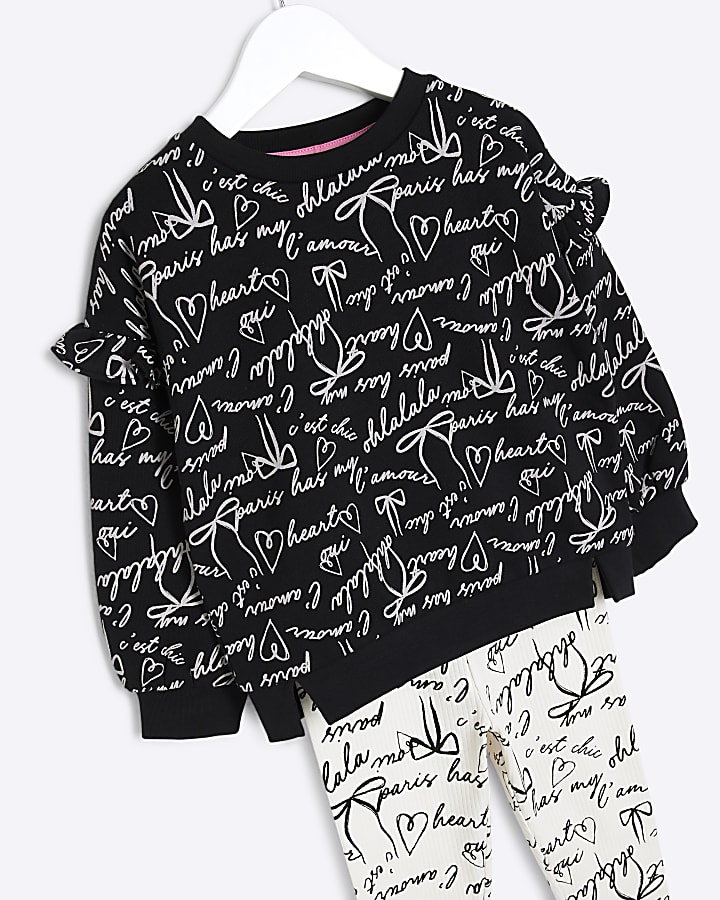 Mini Girls Black Graffiti Sweatshirt Set