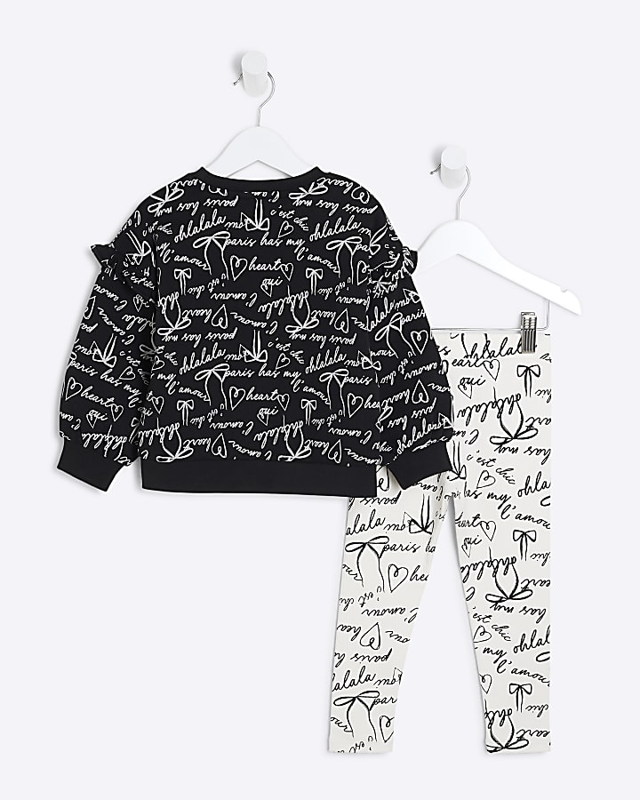 Mini Girls Black Graffiti Sweatshirt Set