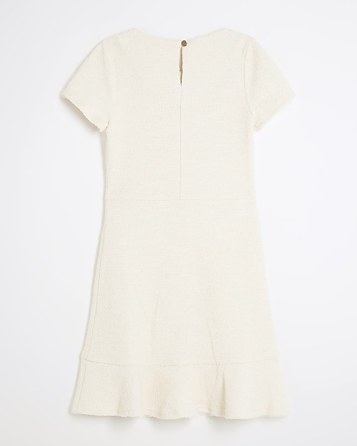 Girls Cream Boucle Shift Dress